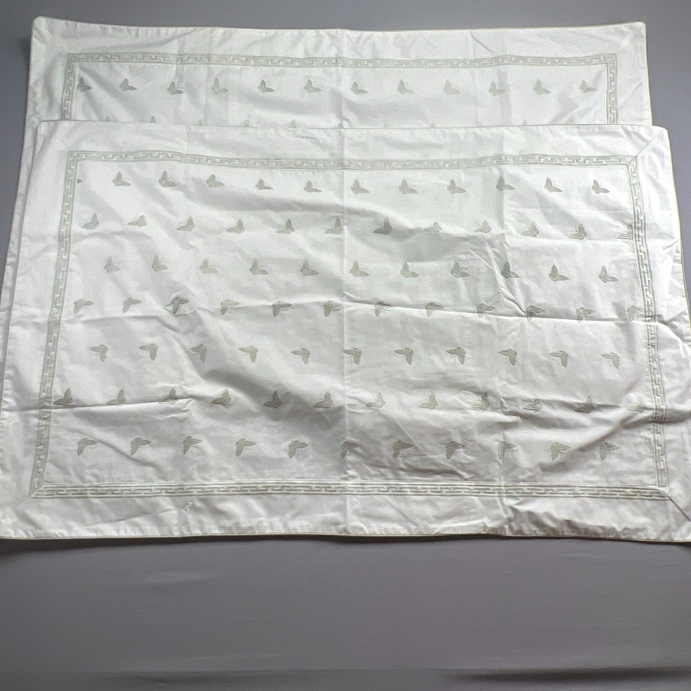 Vintage Carlin Pillow Shams White Green Butterfly Embroidery Bedding (45" X 48")